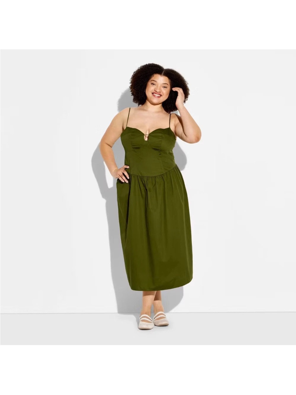 Women's Keyhole Poplin Midi Dress -